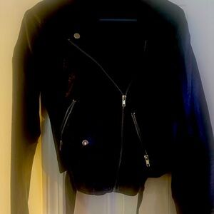 H&M Women’s Black Leather Faux Biker Jacket Used Size 10